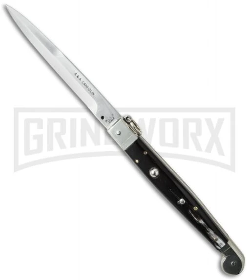 A.G.A. Campolin 12" Brazil Horn Sicilian Ring Pull Automatic Knife - Bayonet -AKC Knife Shop 12 sicilian braz ring cm large