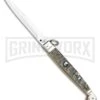 A.G.A. Campolin 9" Ram Horn Sicilian Ring Pull Automatic Knife - Bayonet -AKC Knife Shop AGA Camplin 9in Sicilian Ring Pull Auto Ram Horn Satin Bayo BHQ 100997 jr large