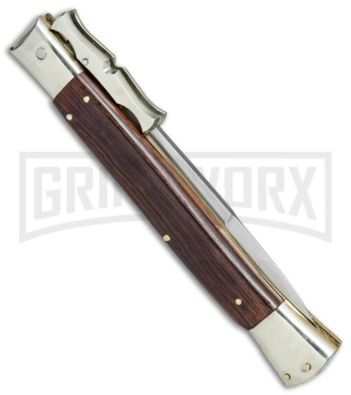 AGA Campolin 13" Stiletto Bat Swinguard Cocobolo Automatic Knife - Bayo -AKC Knife Shop AGA Campolin 13in Bat Swinguard Auto Cocobolo Satin Bayo BHQ 77552 jr side large