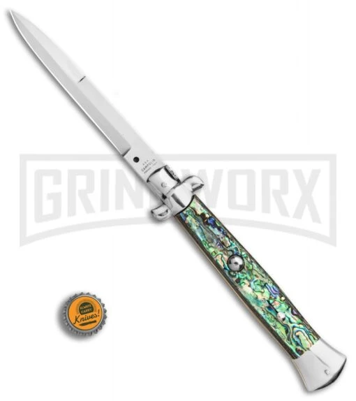 AGA Campolin 15" Italian Abalone Automatic Knife - Bayonet -AKC Knife Shop AGA Campolin 15in Auto Italian Stiletto Abalone 7in satin BHQ 87415 er bottlecap large