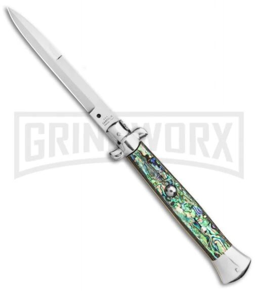 AGA Campolin 15" Italian Abalone Automatic Knife - Bayonet -AKC Knife Shop AGA Campolin 15in Auto Italian Stiletto Abalone 7in satin BHQ 87415 er large