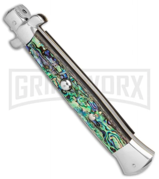 AGA Campolin 15" Italian Abalone Automatic Knife - Bayonet -AKC Knife Shop AGA Campolin 15in Auto Italian Stiletto Abalone 7in satin BHQ 87415 er spine large