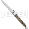 A.G.A. Campolin 16" Ram Horn Sicilian Ring Pull Automatic Knife - Bayonet -AKC Knife Shop AGA Campolin 16in Sicilian Ring Pull Auto Ram Horn Satin Bayo BHQ 87416 er large