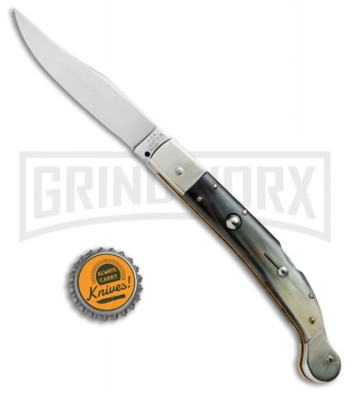 AGA Campolin Sahara Dark Horn Italian Stiletto Automatic Knife - Mirror Plain -AKC Knife Shop AGA Campolin 9in Shara Italian Stiletto LB Dark Horn Mirror BHQ 74050 jr bottlecap large