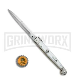 A.G.A. Campolin 9" Sicilian White Pearlex Picklock Automatic Knife - Bayonet -AKC Knife Shop AGA Campolin 9in Sicilian White Pearlex Picklock Bayo BP 19446 jr bottlecap large