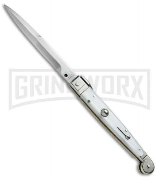 A.G.A. Campolin 9" Sicilian White Pearlex Picklock Automatic Knife - Bayonet -AKC Knife Shop AGA Campolin 9in Sicilian White Pearlex Picklock Bayo BP 19446 jr large