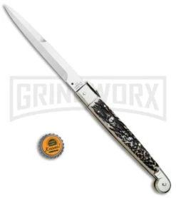 A.G.A. Campolin 12" Brazilian Stag Sicilian Picklock Automatic Knife - Bayonet -AKC Knife Shop AGA Campolin Brazilian Stag Sicilian Picklock Bayo BP 16455 jr bottlecap large