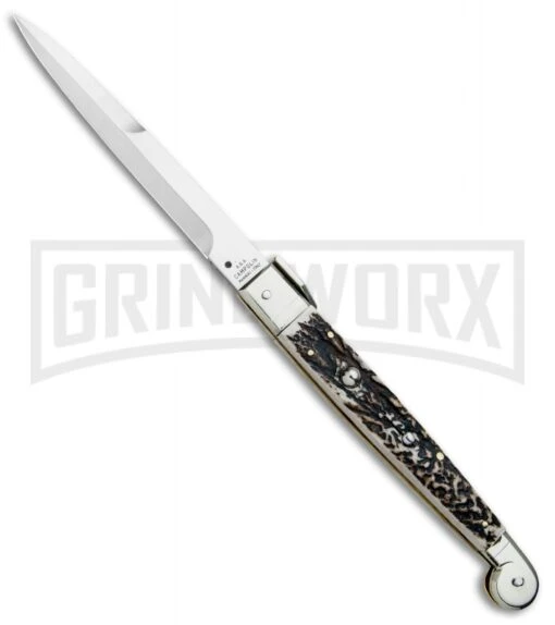 A.G.A. Campolin 12" Brazilian Stag Sicilian Picklock Automatic Knife - Bayonet -AKC Knife Shop AGA Campolin Brazilian Stag Sicilian Picklock Bayo BP 16455 jr large