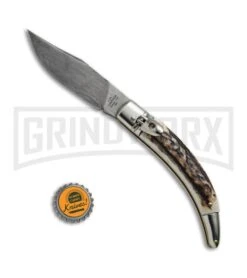 AGA Campolin Diana Stag Horn Lever Lock Automatic Knife - Damascus -AKC Knife Shop AGA Campolin Diana LL Damascus Stag Horn BHQ 67441 jr bottlecap large