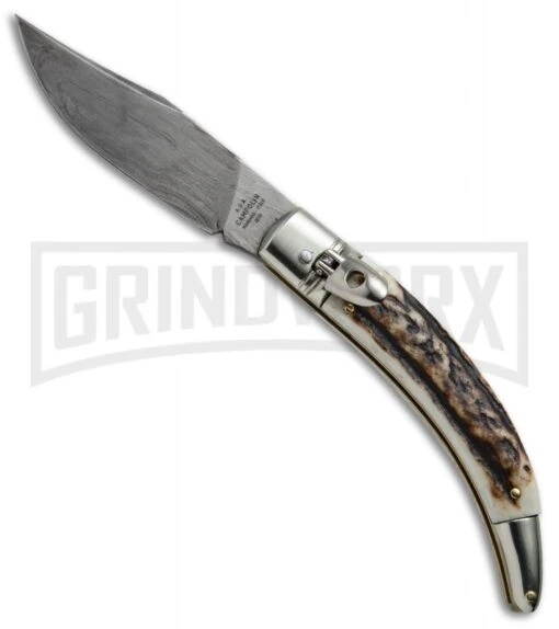 AGA Campolin Diana Stag Horn Lever Lock Automatic Knife - Damascus -AKC Knife Shop AGA Campolin Diana LL Damascus Stag Horn BHQ 67441 jr large