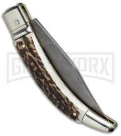 AGA Campolin Diana Stag Horn Lever Lock Automatic Knife - Damascus -AKC Knife Shop AGA Campolin Diana LL Damascus Stag Horn BHQ 67441 jr side large