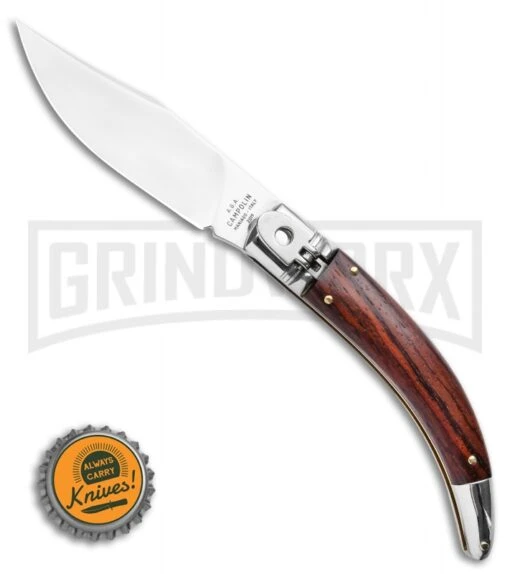 AGA Campolin Diana Santos Wood Lever Lock Automatic Knife - Satin Plain -AKC Knife Shop AGA Campolin Diana Lever Lock Automatic Knife Santos Wood 3.75 Satin BHQ 120336 LS Bottlecap large