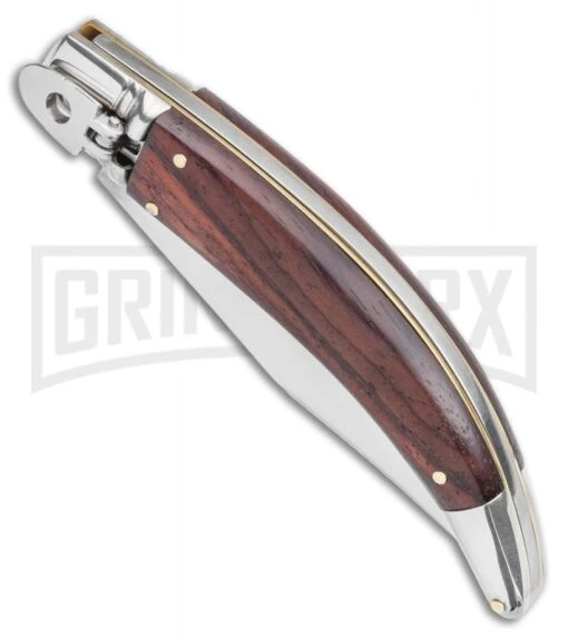 AGA Campolin Diana Santos Wood Lever Lock Automatic Knife - Satin Plain -AKC Knife Shop AGA Campolin Diana Lever Lock Automatic Knife Santos Wood 3.75 Satin BHQ 120336 LS Spine large