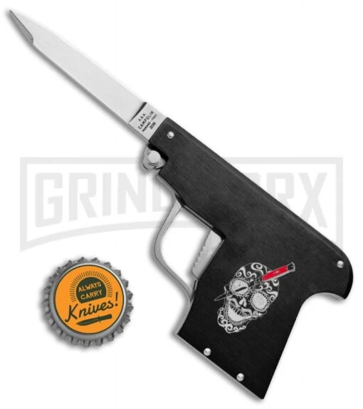 AGA Campolin Black Automatic Gun Knife - Satin Plain -AKC Knife Shop AGA Campolin Gun Knife Auto Black Satin CEM PIS BLACK GX 33938 jr bottlecap large