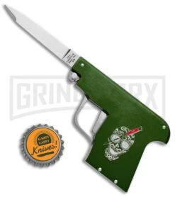 AGA Campolin Green Automatic Gun Knife - Satin Plain -AKC Knife Shop AGA Campolin Gun Knife Auto Green Satin CEM PIS GREEN GX 33939 jr bottlecap large