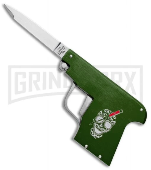 AGA Campolin Green Automatic Gun Knife - Satin Plain -AKC Knife Shop AGA Campolin Gun Knife Auto Green Satin CEM PIS GREEN GX 33939 jr large