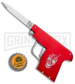 AGA Campolin Red Automatic Gun Knife - Satin Plain -AKC Knife Shop AGA Campolin Gun Knife Auto Red Satin CEM PIS RED GX 33940 jr bottlecap large