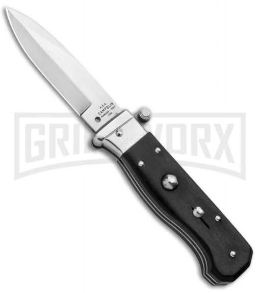 AGA Campolin Piccolo Ebony Italian Automatic Knife - Satin Plain -AKC Knife Shop AGA Campolin Piccolo Italian Stiletto Auto Ebony Satin BHQ 92722 jr large