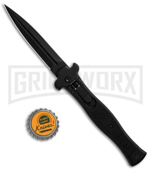 AGA Campolin Zero SWAT G-10 Leverlock Automatic Knife - Dagger Black Plain -AKC Knife Shop AGA Campolin Zero Black G 10 LL Dagger Swat BP 30460 jr bottlecap large