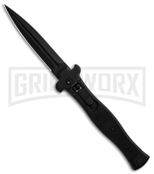 AGA Campolin Zero SWAT G-10 Leverlock Automatic Knife - Dagger Black Plain -AKC Knife Shop AGA Campolin Zero Black G 10 LL Dagger Swat BP 30460 jr large