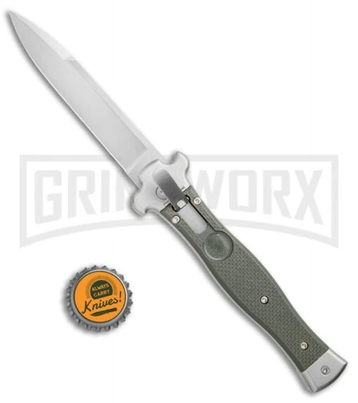 AGA Campolin Zero OD Green G-10 Leverlock Automatic Knife - Bayonet Satin Plain -AKC Knife Shop AGA Campolin Zero G 10 Green AGA01V SB BP 20047 jr bottlecap large