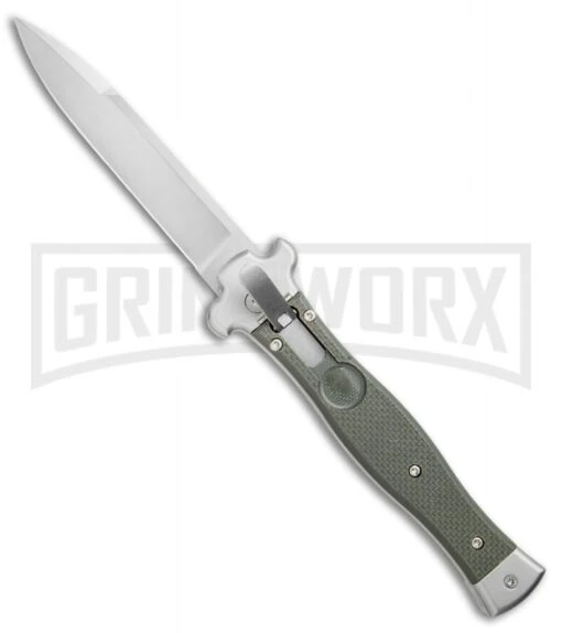 AGA Campolin Zero OD Green G-10 Leverlock Automatic Knife - Bayonet Satin Plain -AKC Knife Shop AGA Campolin Zero G 10 Green AGA01V SB BP 20047 jr large