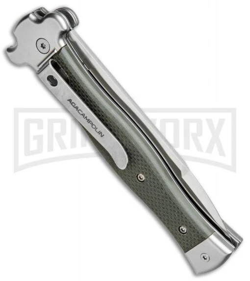 AGA Campolin Zero OD Green G-10 Leverlock Automatic Knife - Bayonet Satin Plain -AKC Knife Shop AGA Campolin Zero G 10 Green AGA01V SB BP 20047 jr side large