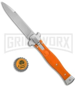 AGA Campolin Zero Orange G-10 Leverlock Automatic - Bayonet Stonewash Plain -AKC Knife Shop AGA Campolin Zero G 10 Orange SW AGA01O SWB BP 20045 jr bottlecap large