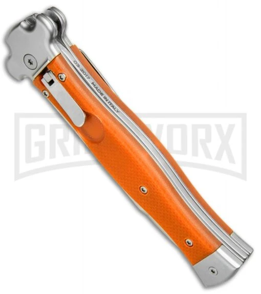 AGA Campolin Zero Orange G-10 Leverlock Automatic - Bayonet Stonewash Plain -AKC Knife Shop AGA Campolin Zero G 10 Orange SW AGA01O SWB BP 20045 jr spine large