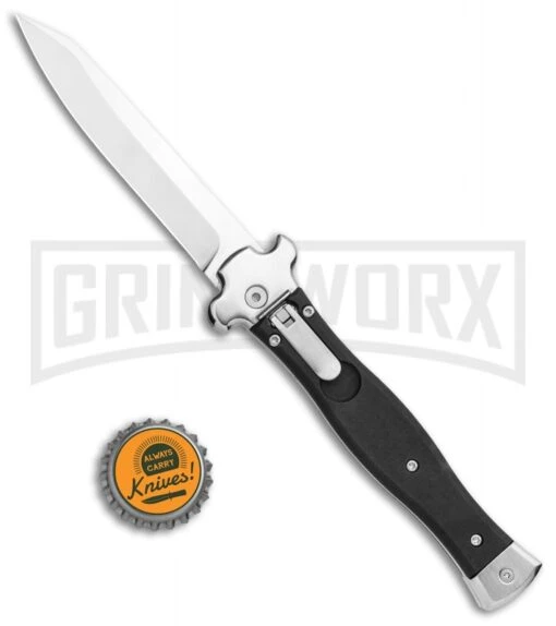 AGA Campolin Zero Smooth Black G-10 Leverlock Auto Knife - Reverse Tanto Plain -AKC Knife Shop AGA Campolin Zero Reverse Tanto LL Black G 10 Satin BHQ 117113 jr bottlecap large