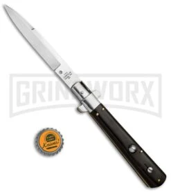 AGA Campolin 11" Frosolone Ebony Stiletto Automatic Knife - Bayonet -AKC Knife Shop AGA Frosolone Ebony Nickel 11in Bayo BP 29294 jr bottlecap large