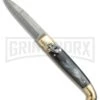 AGA Campolin Dark Horn Brass Lever Lock Automatic Knife - Damascus Plain -AKC Knife Shop AGA Lever Brass Damascus Braz Horn BP 18726 jr large