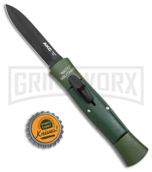 AKC 007 Concord NATO Military OD Green OTF Automatic Knife - Black Dagger -AKC Knife Shop AKC 007 Concord NATO Military OTF Auto OD Green Black Dagger BHQ 158254 jr bottlecap large