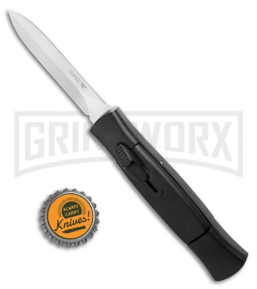 AKC 007 Concord Black OTF Automatic Knife - Dagger Satin -AKC Knife Shop AKC 007 Concord OTF Automatic Dagger Knife Black 3 Satin BHQ 125257 LS Bottlecap jr large