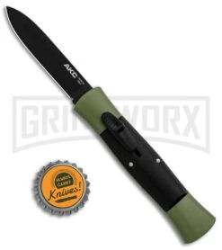 AKC Concord Green/Black OTF Automatic Knife - Flat Black -AKC Knife Shop AKC 007 Concord OTF Green Black Flat GX 30500 jr bottlecap large