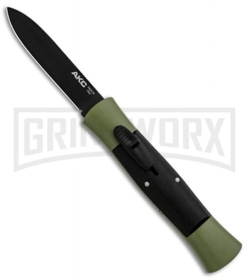 AKC Concord Green/Black OTF Automatic Knife - Flat Black -AKC Knife Shop AKC 007 Concord OTF Green Black Flat GX 30500 jr large