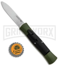 AKC 007 Concord Green/Black OTF Automatic Knife - Flat Satin -AKC Knife Shop AKC 007 Concord OTF Green Satin Flat GX 30501 jr bottlecap large