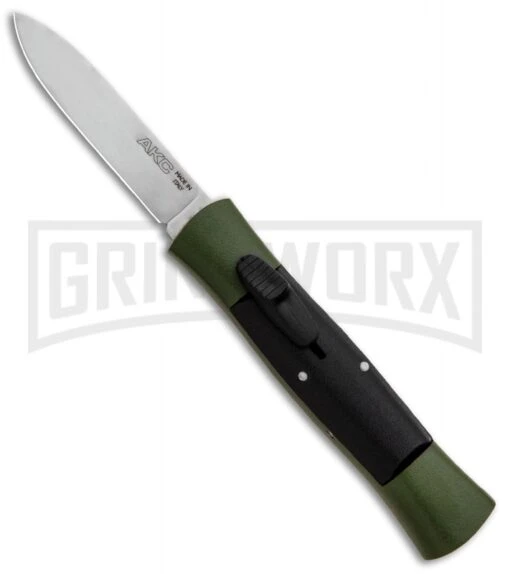 AKC 007 Concord Green/Black OTF Automatic Knife - Flat Satin -AKC Knife Shop AKC 007 Concord OTF Green Satin Flat GX 30501 jr large