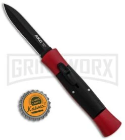 AKC 007 Concord Red/Black OTF Automatic Knife - Dagger Black -AKC Knife Shop AKC 007 Concord OTF Red Black Dagger GX 30497 jr bottlecap large