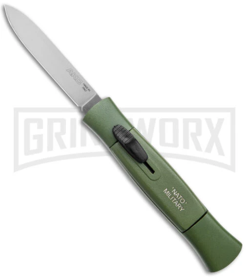 AKC 077 Concord NATO Military Green OTF Automatic Knife - Satin Plain -AKC Knife Shop AKC 077 Concord OTF Auto NATO Military Green Satin Flat BHQ 179232 jr large