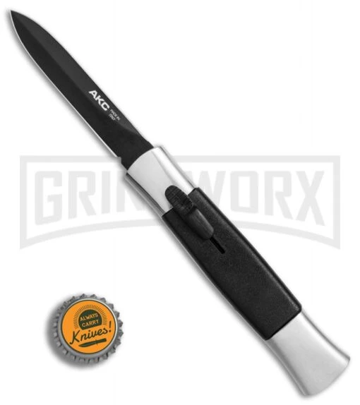 AKC 077 Concord Polish/Black OTF Automatic Knife - Dagger Black -AKC Knife Shop AKC 077 Concord Polish Blackdagger black BP25717 er bottlecap large