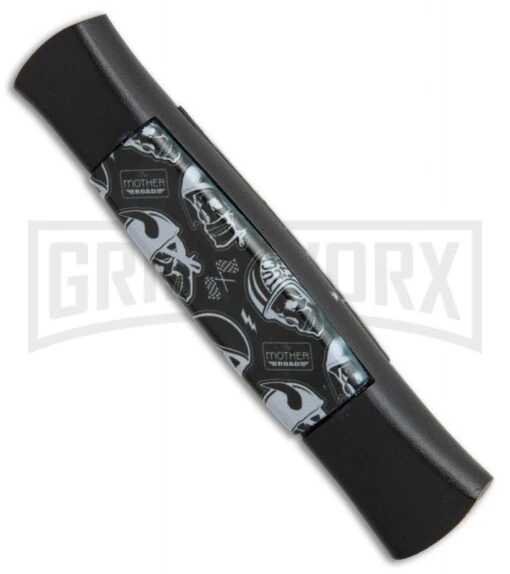 AKC 077 Concord Route 66 Skull OTF Automatic Knife - Black Plain -AKC Knife Shop AKC 077 concord route 66 skull black plain BP 19012 er spine large