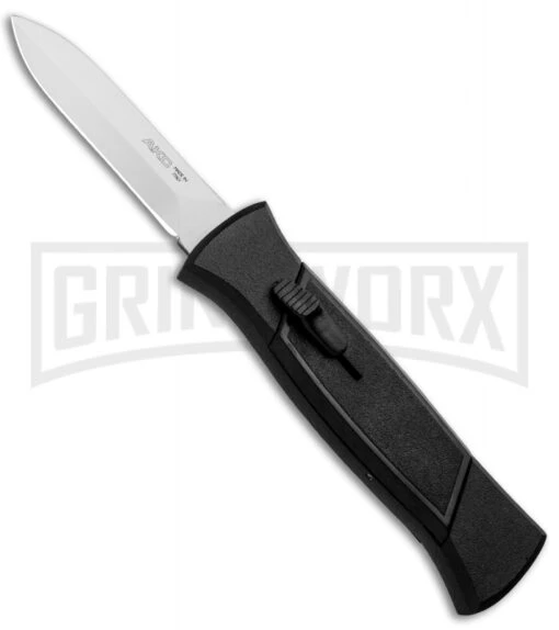 AKC 777 Blackfinger Black OTF Automatic Knife - Dagger Satin Plain -AKC Knife Shop AKC 777 Blackfinger Dagger OTF Auto Black Satin BHQ 50807 jr large