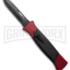 AKC 777 Blackfinger Red/Black OTF Automatic Knife - Black Plain Dagger -AKC Knife Shop AKC 777 Blackfinger Dagger OTF Automatic Knife Red Black 3.375in Black Flat BHQ 184002 hd large