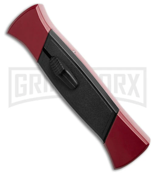 AKC 777 Blackfinger Red/Black OTF Automatic Knife - Black Plain Dagger -AKC Knife Shop AKC 777 Blackfinger Dagger OTF Automatic Knife Red Black 3.375in Black Flat BHQ 184002 hd spine large