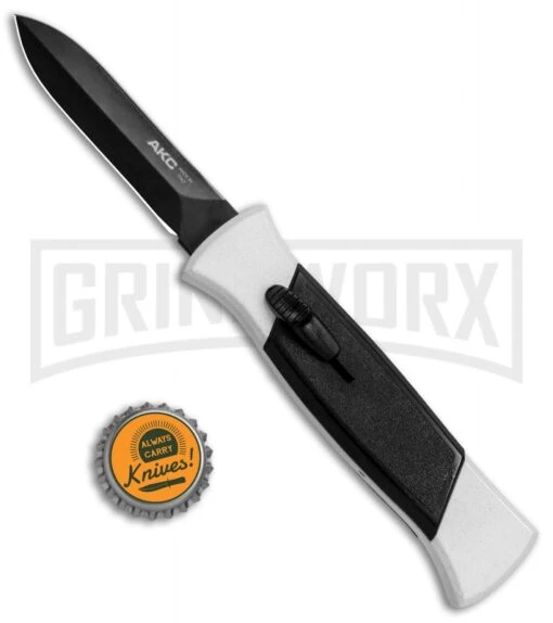 AKC 777 Blackfinger Tactical White/Blk OTF Automatic Knife - Dagger Black Plain -AKC Knife Shop AKC 777 Blackfinger Dagger OTF White Black BHQ 82047 jr bottlecap large