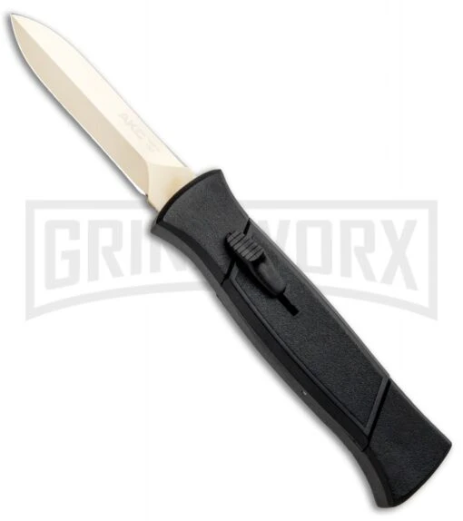 AKC 777 Blackfinger Black OTF Automatic Knife - Dagger Gold Plain -AKC Knife Shop AKC 777 Blackfinger OTF Auto Black Gold Dagger BHQ 92040 jr large