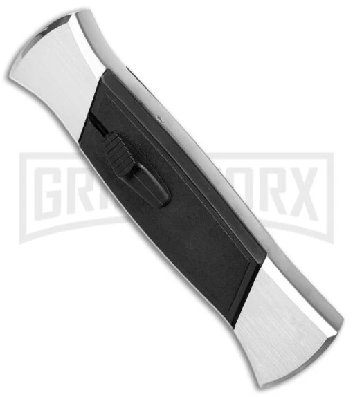 AKC 777 Blackfinger Brushed Aluminum OTF Automatic Knife - Black Tanto -AKC Knife Shop AKC 777 Blackfinger OTF Auto Brushed Aluminum Black Black Tanto BHQ 153398 jr spine large