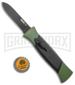 AKC 777 Blackfinger Green/Black OTF Automatic Knife - Black Plain -AKC Knife Shop AKC 777 Blackfinger OTF Auto Green Black Black Flat BHQ 138920 jr bottlecap large