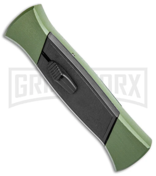 AKC 777 Blackfinger Green/Black OTF Automatic Knife - Black Plain -AKC Knife Shop AKC 777 Blackfinger OTF Auto Green Black Black Flat BHQ 138920 jr spine large